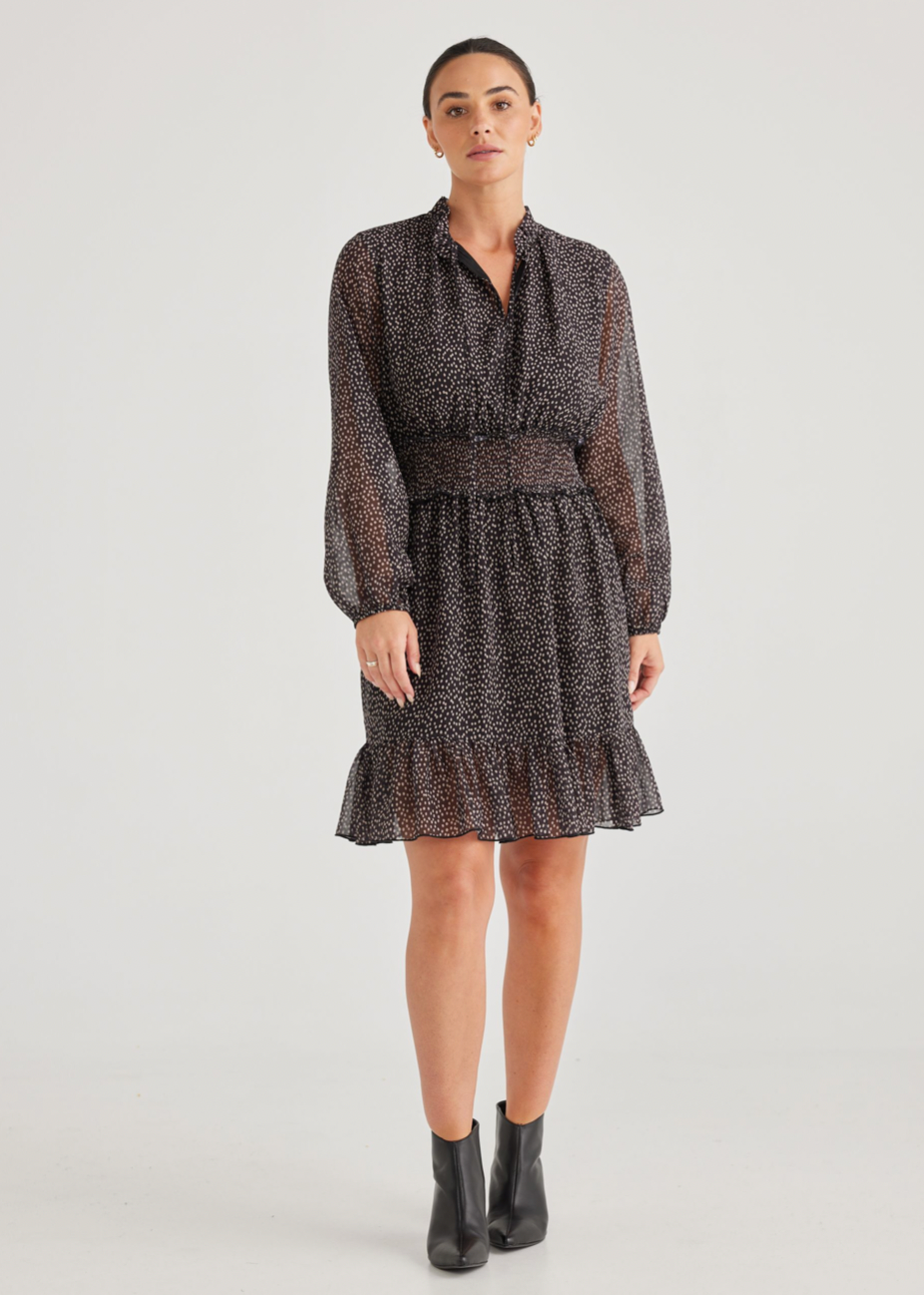 Freya Dress - Black Taupe Spot