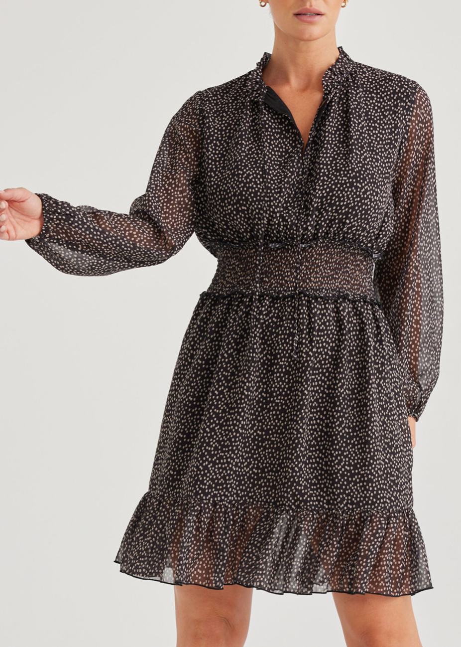 Freya Dress - Black Taupe Spot
