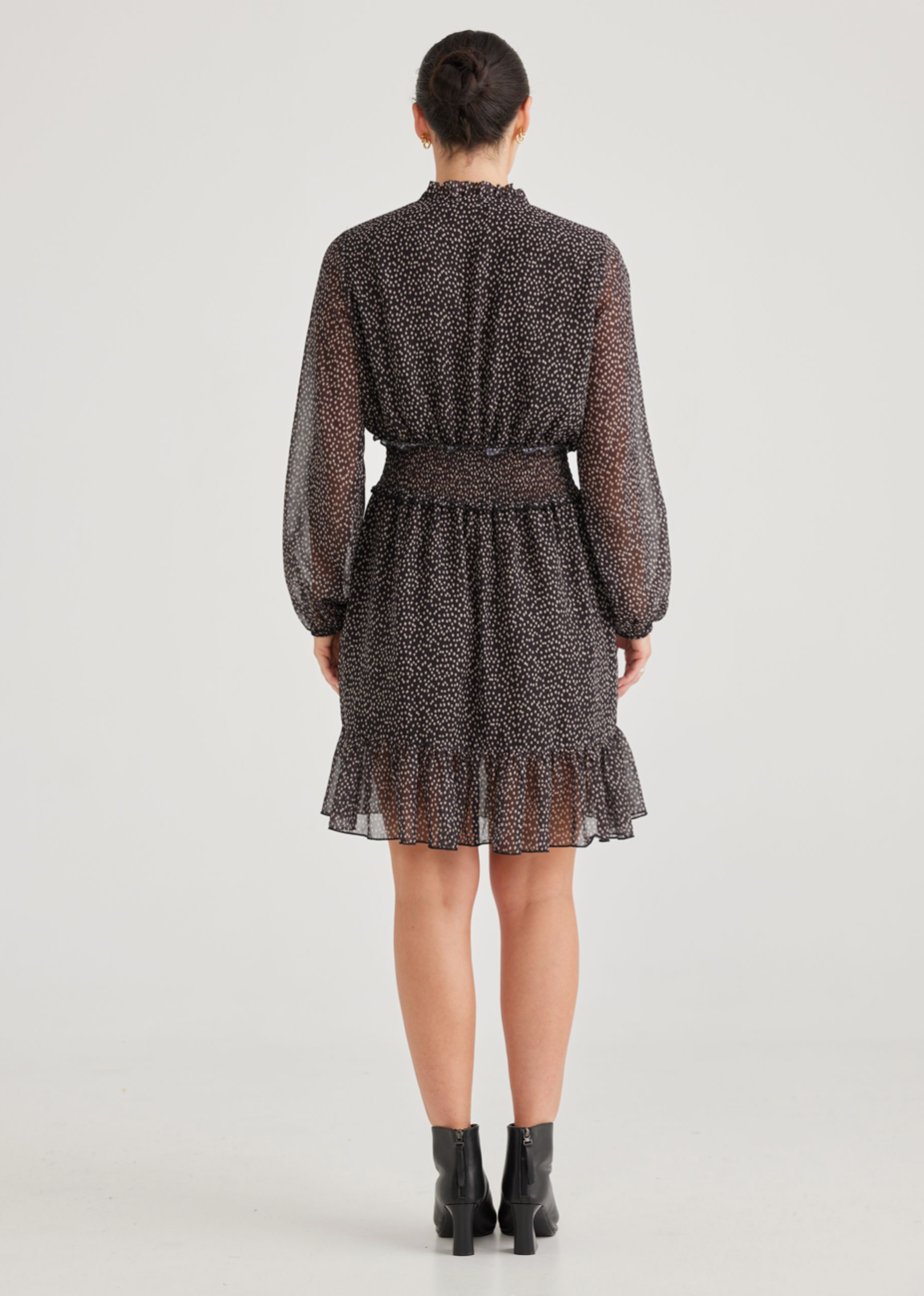 Freya Dress - Black Taupe Spot