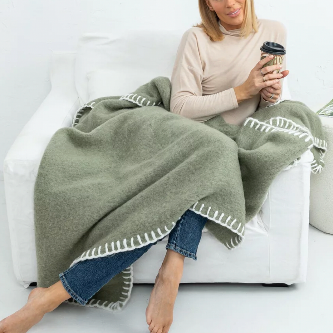 Campfire Stitch THROW - Sage Green