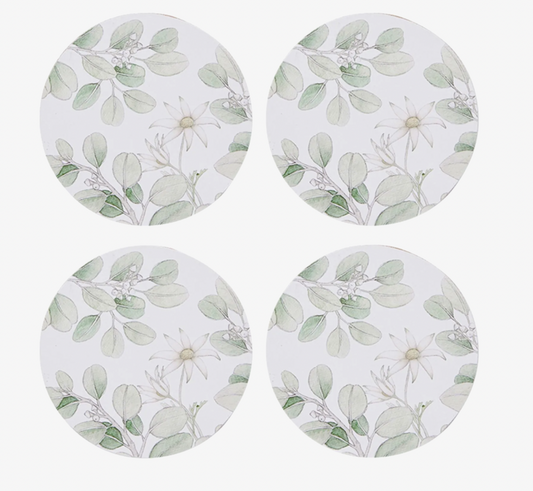 Flannel Flower Round Coasters - Set of 4