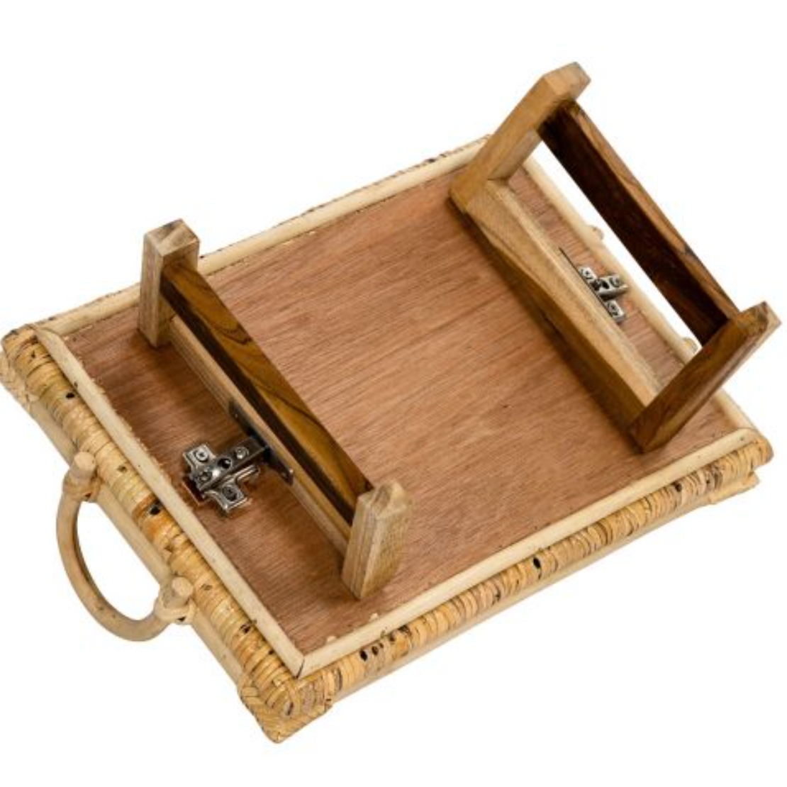 Soassy Rattan Breakfast Tray With Folding Teak Legs - Natural - Daisy Grace Lifestyle