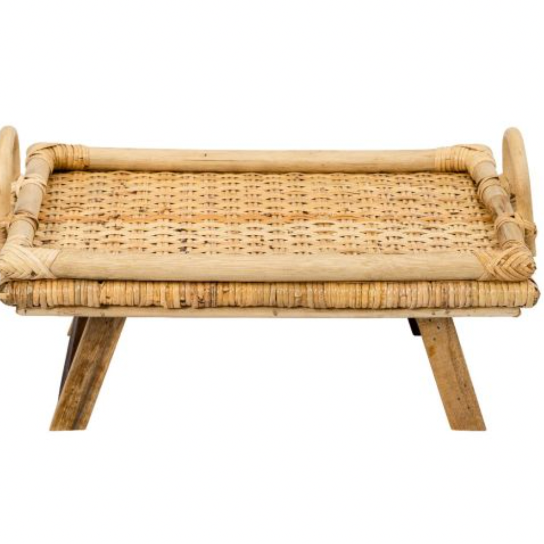 Soassy Rattan Breakfast Tray With Folding Teak Legs - Natural - Daisy Grace Lifestyle