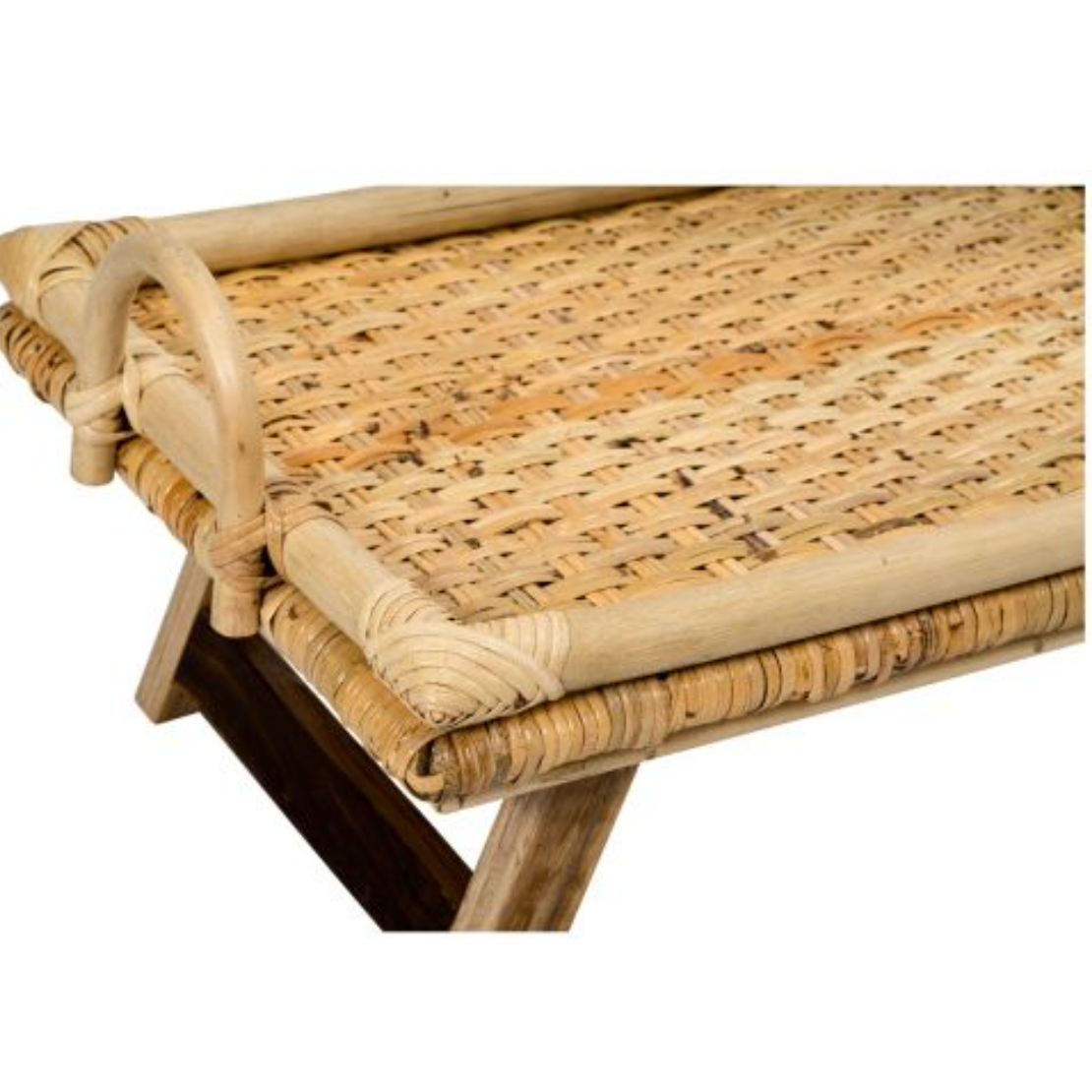 Soassy Rattan Breakfast Tray With Folding Teak Legs - Natural - Daisy Grace Lifestyle