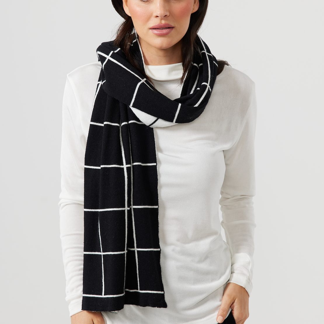 Grid Wrap Scarf - Black and White - Daisy Grace Lifestyle
