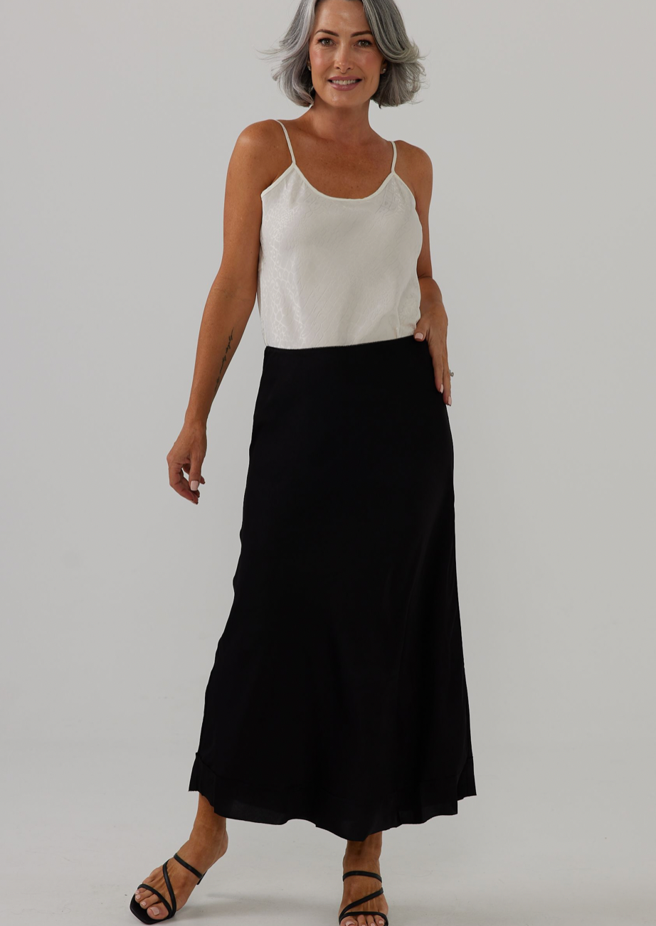 Carrington Skirt - Black Satin - Daisy Grace Lifestyle