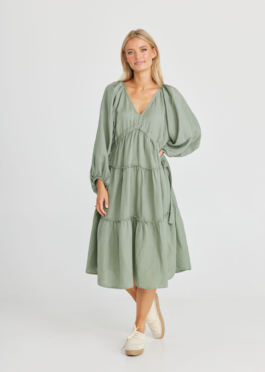 Wing and A Prayer Dress - Sage Linen Viscose - Daisy Grace Lifestyle