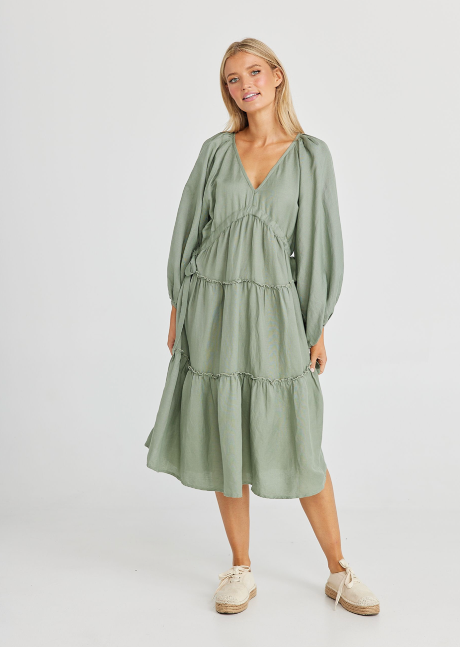 Wing and A Prayer Dress - Sage Linen Viscose - Daisy Grace Lifestyle