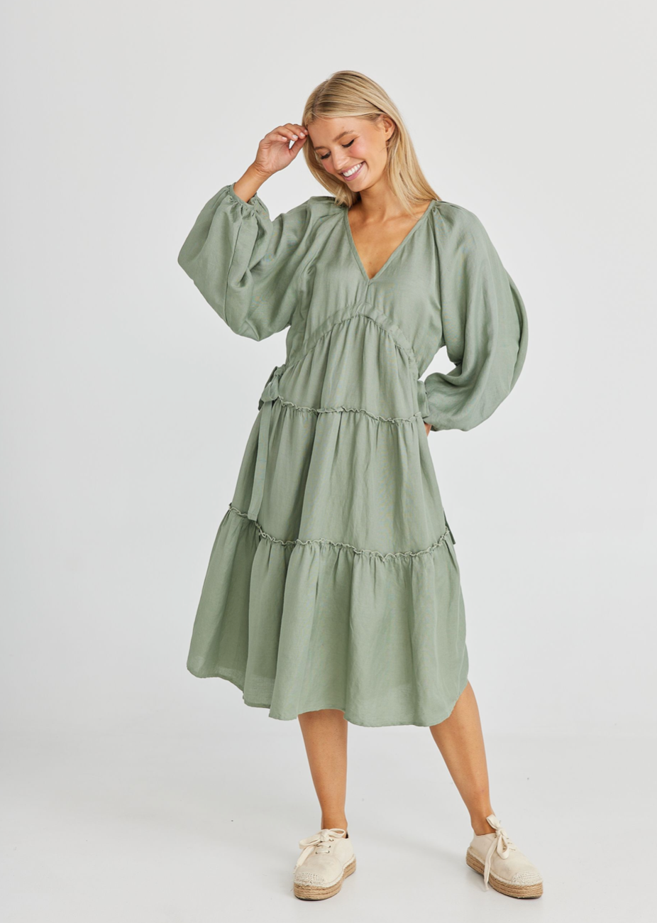 Wing and A Prayer Dress - Sage Linen Viscose - Daisy Grace Lifestyle
