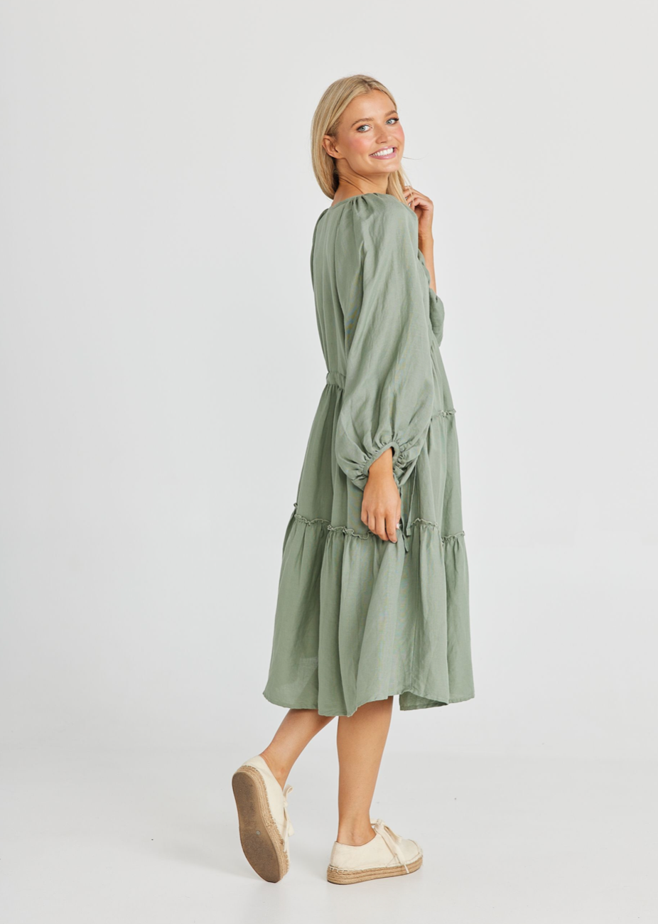 Wing and A Prayer Dress - Sage Linen Viscose - Daisy Grace Lifestyle