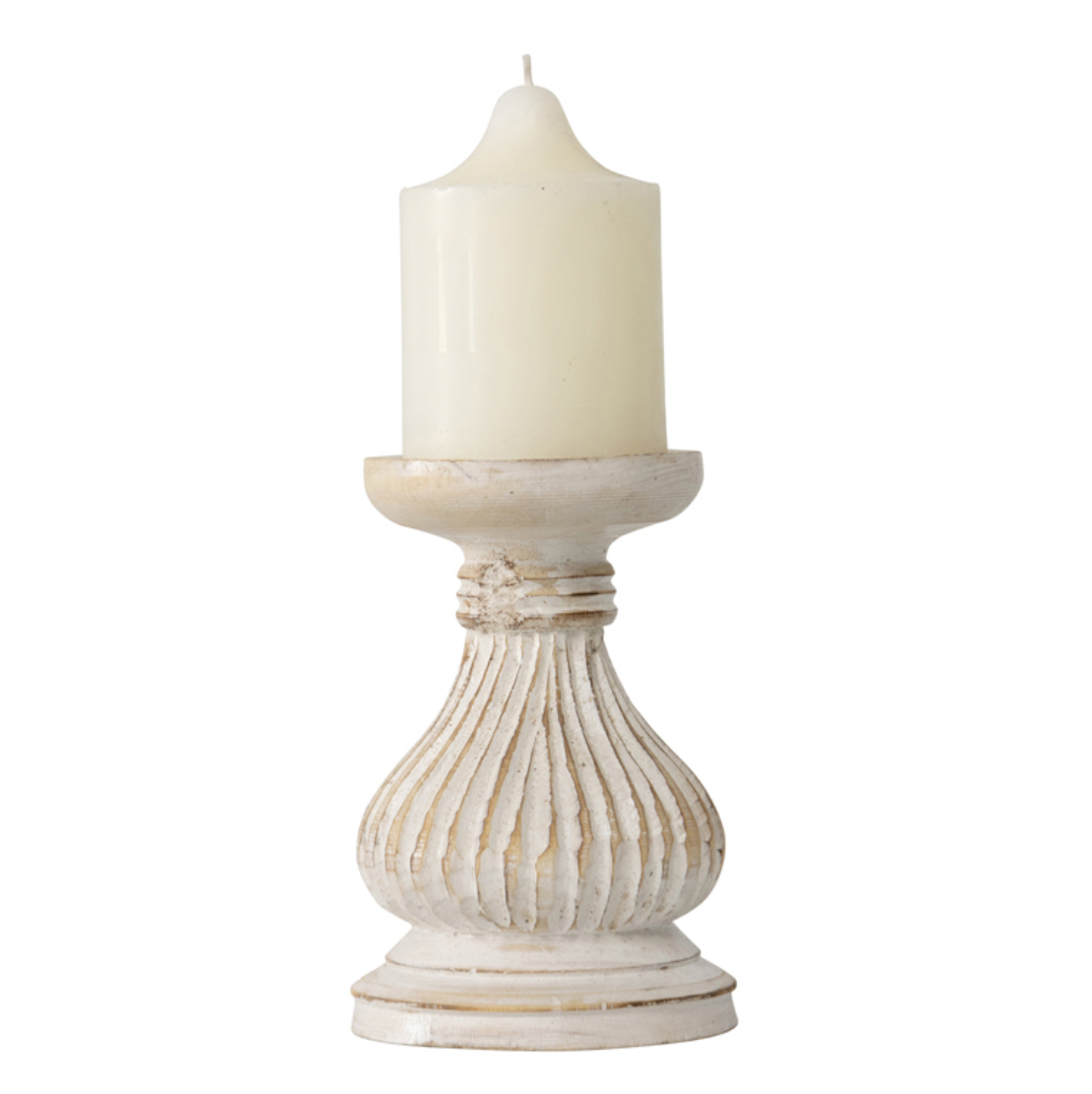 HAND-CARVED SQUAT PILLAR CANDLEHOLDER 10X15CM - Daisy Grace Lifestyle