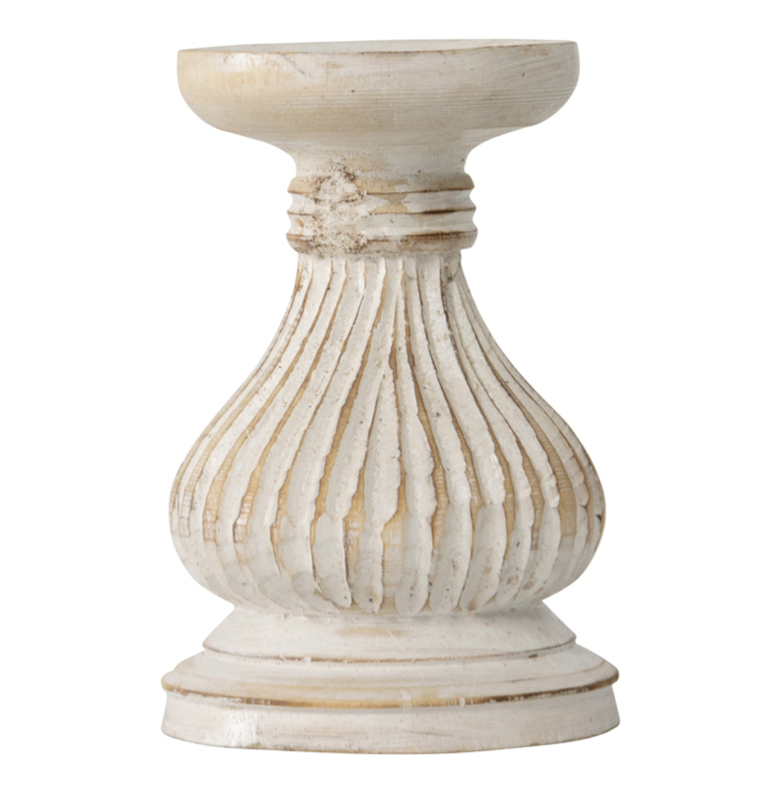 HAND-CARVED SQUAT PILLAR CANDLEHOLDER 10X15CM - Daisy Grace Lifestyle