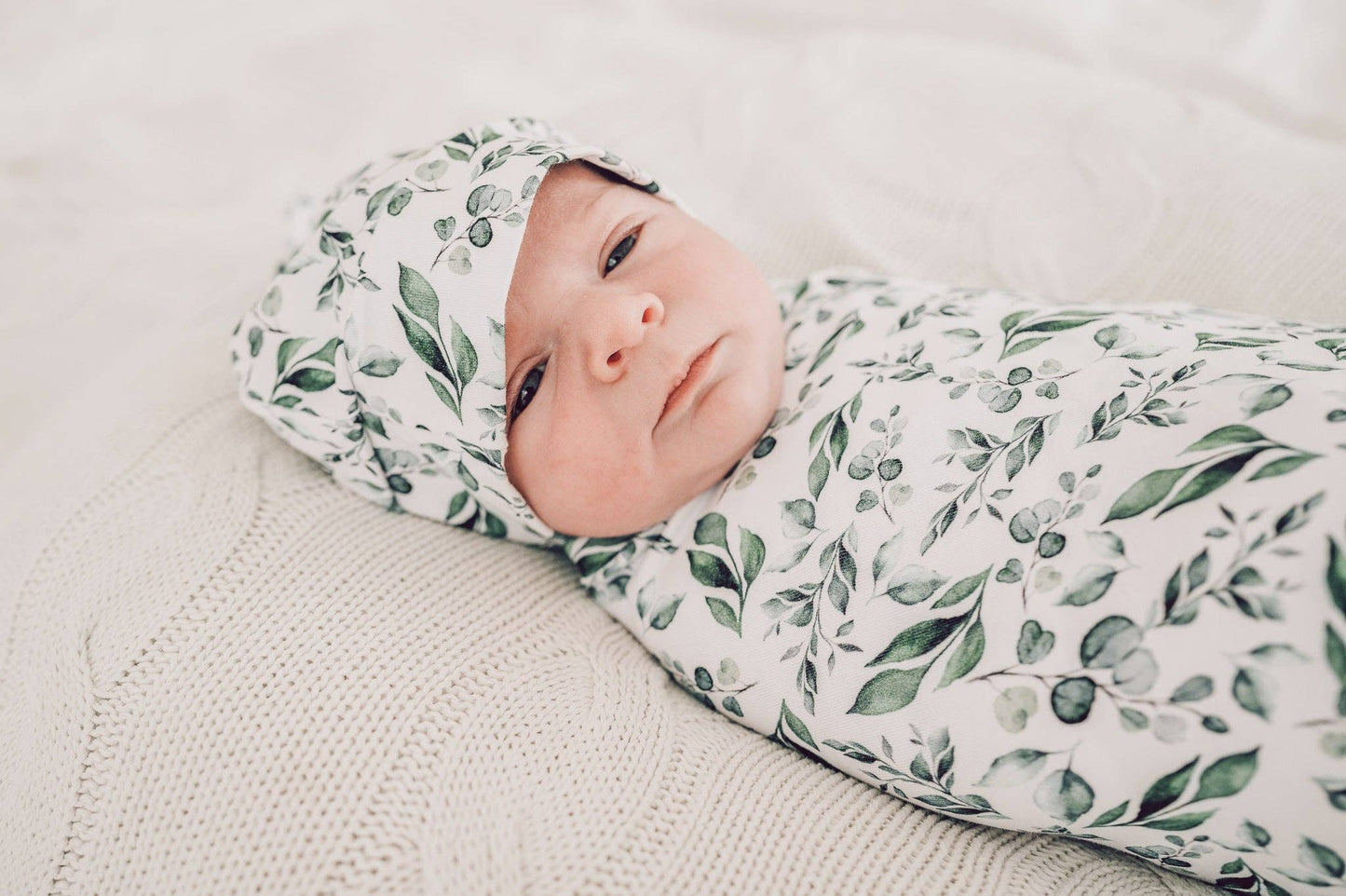Golden Leaves Jersey Swaddle Stretch Swaddle Wrap & Beanie Set