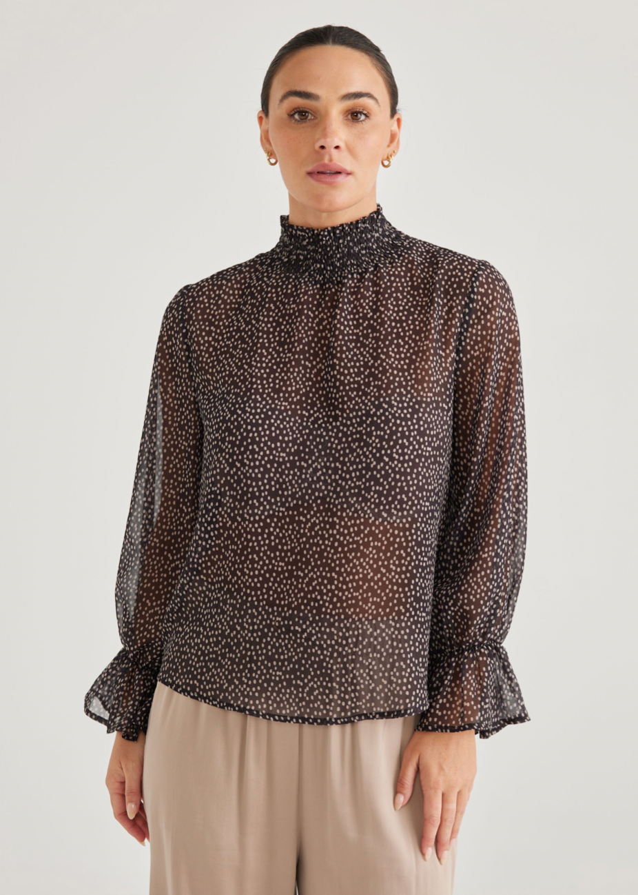 Dakota Top - Black Taupe Spot