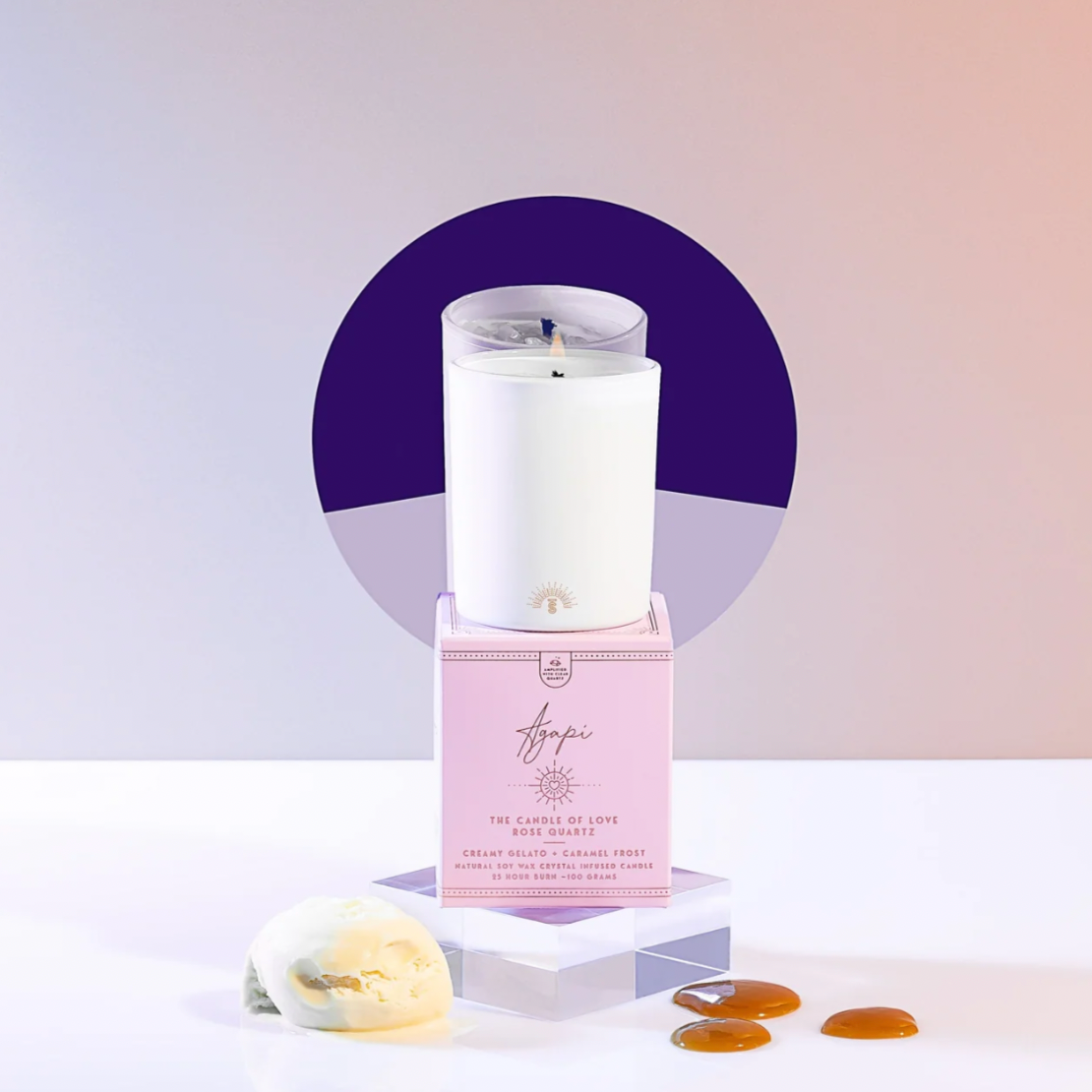 MINI Agapi' | Crystal Infused Candle of Love | Creamy Gelato & Caramel Frost