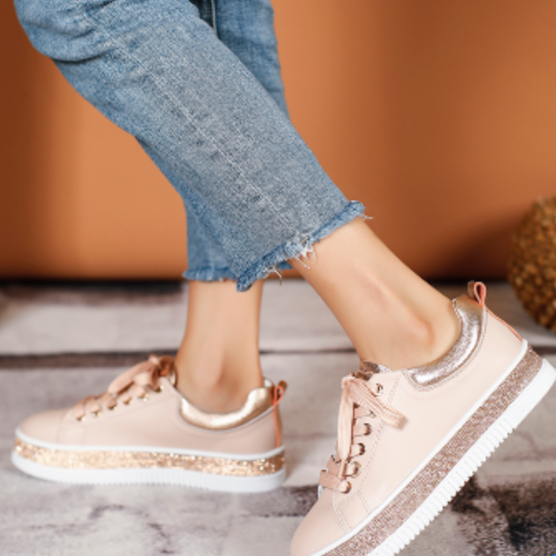 Leather Blush Crystal Sneakers