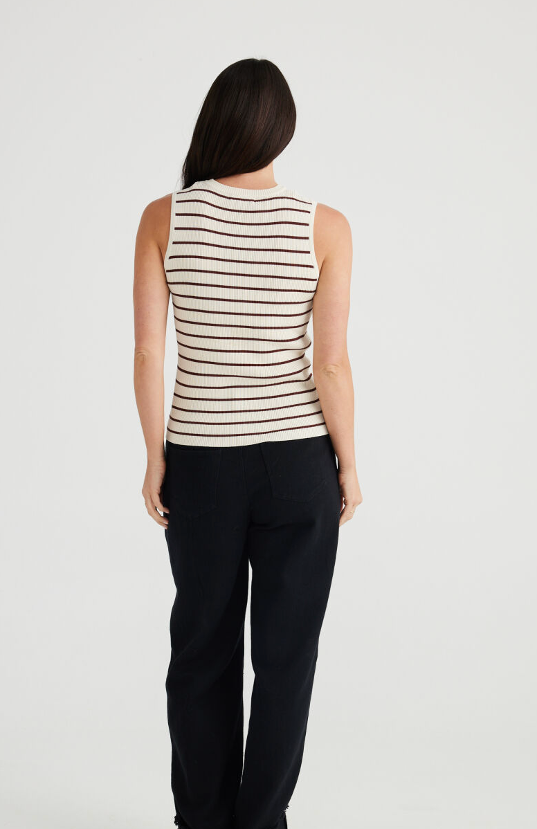 Tori Thin Stripe Tank - Cream w/ Cocoa Stripe