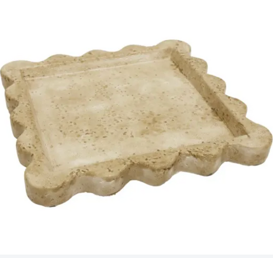 TRAVERTINE LOOK SCALLOPED TRAY - WHITE - 20CM