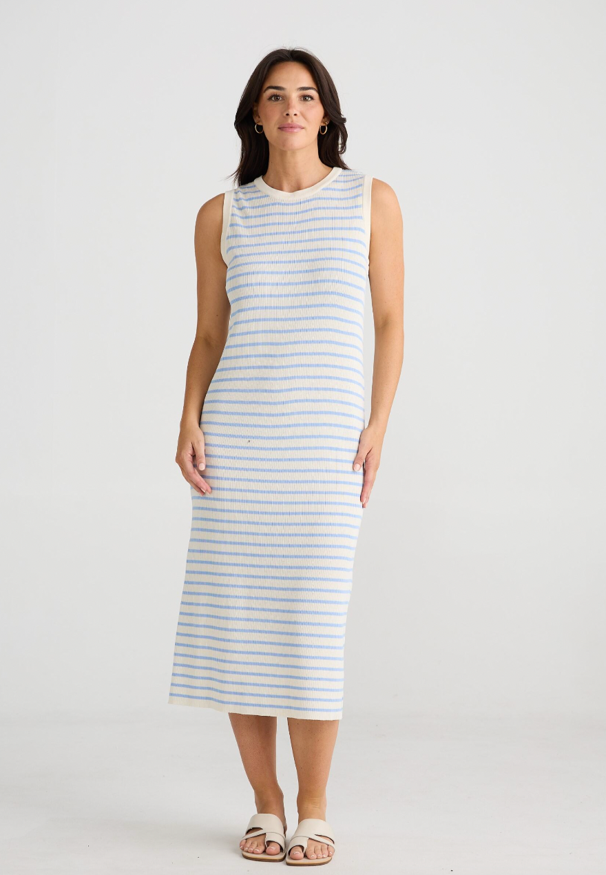 Squad Dress - Ecru with Blue Stripe