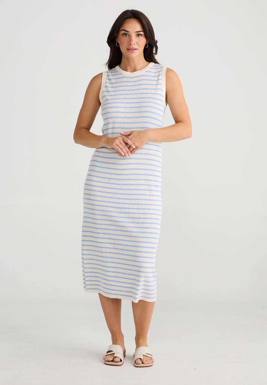 Squad Dress - Ecru with Blue Stripe