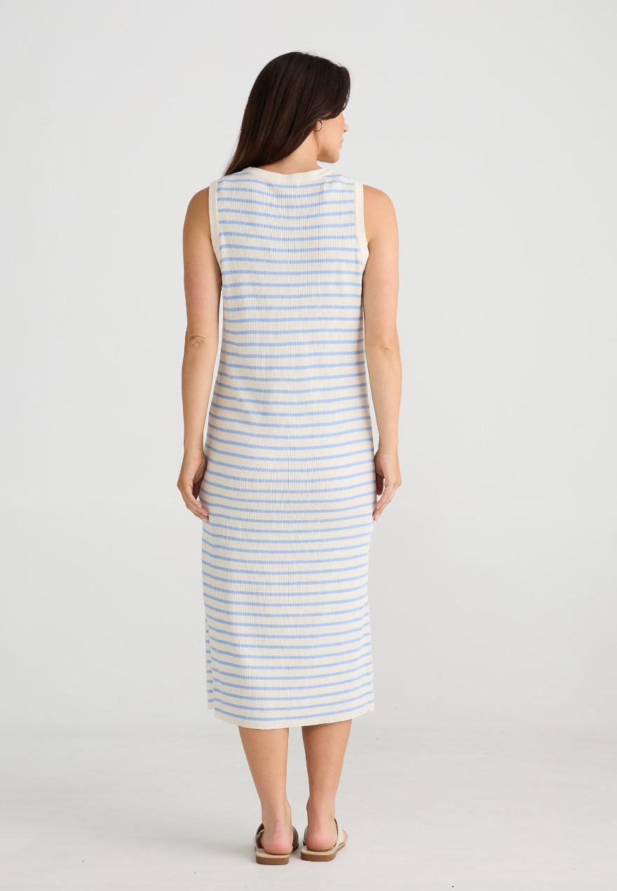 Squad Dress - Ecru with Blue Stripe