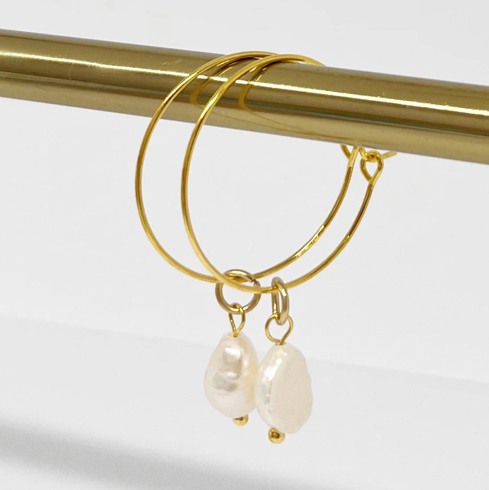 Freshwater Pearl Hoop  Earrings