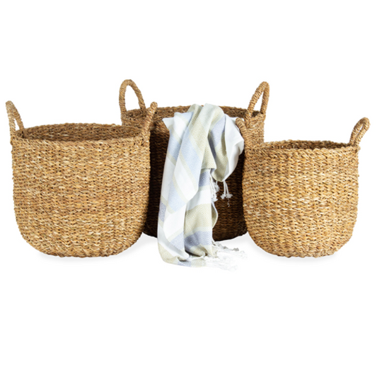 Seagrass Weave Baskets - W/Handles - Daisy Grace Lifestyle