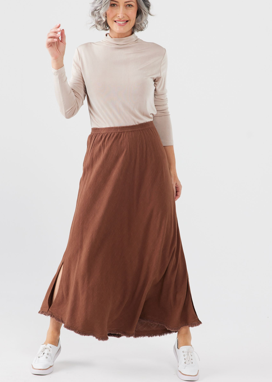 Oakley Skirt - Chocolate Linen Viscose - Daisy Grace Lifestyle