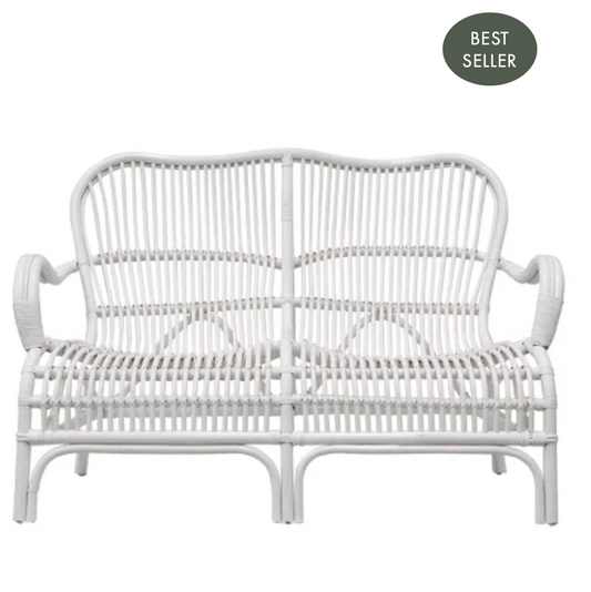 SEVILLE RATTAN TWO SEATER WHITE - Daisy Grace Lifestyle