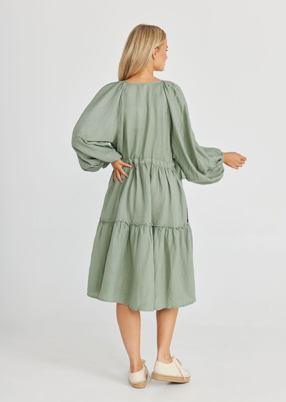 Wing and A Prayer Dress - Sage Linen Viscose - Daisy Grace Lifestyle